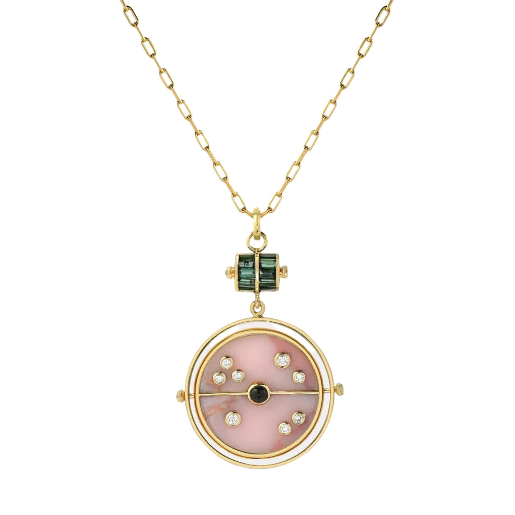 Pink Opal & Green Tourmaline Grandfather Compass Pendant