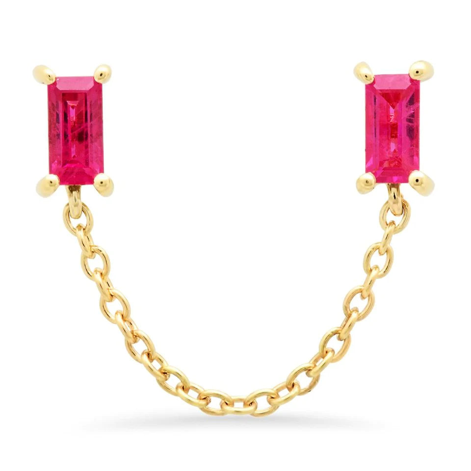 Ruby Baguette Chain Studs