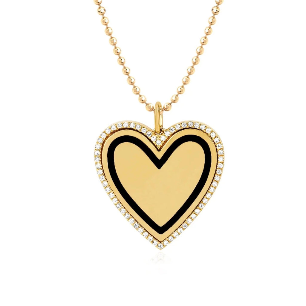 Diamond & Black Enamel Heart Necklace