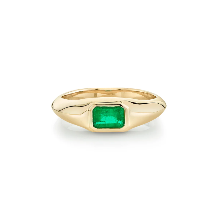 Emerald Signet Knife Edge Pinky Ring