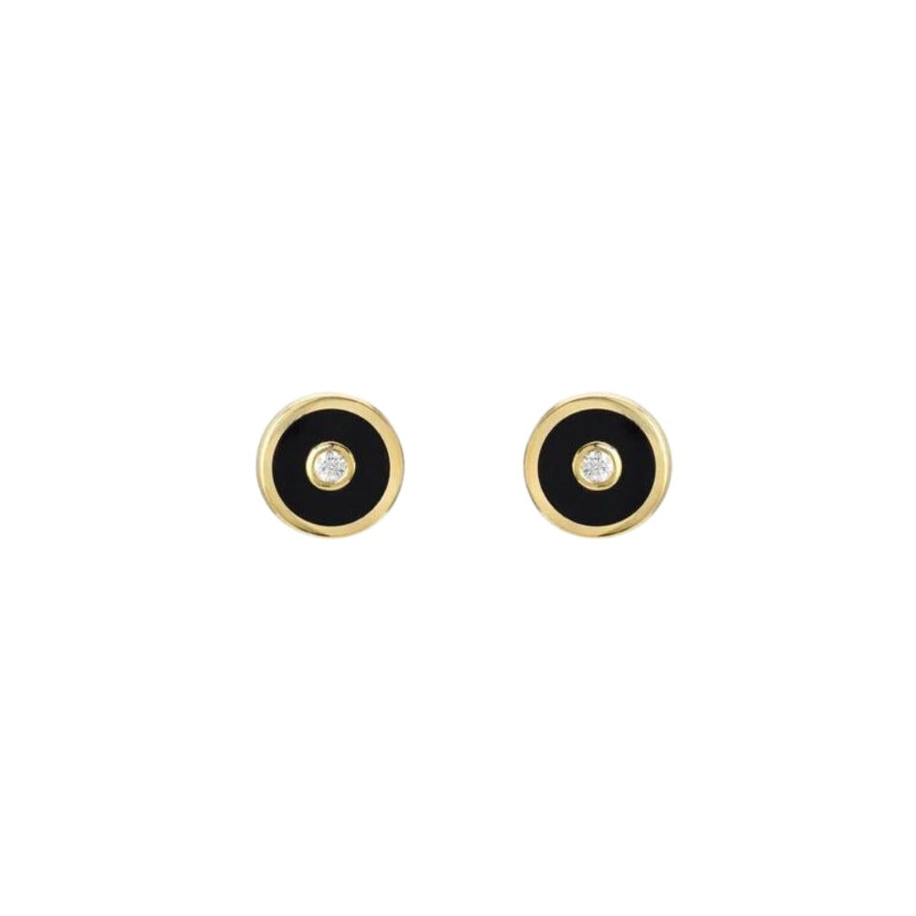 Black Onyx Mini Compass Stud Earrings
