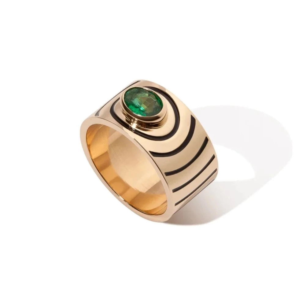 Emerald & Black Enamel Aura Ring