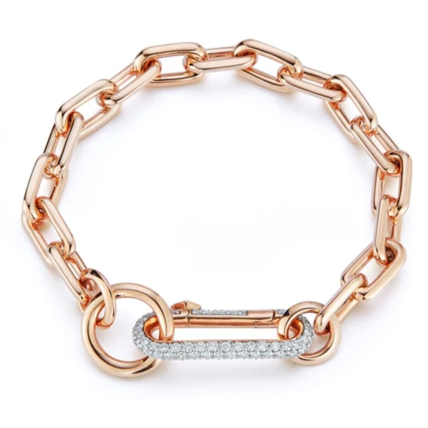 Saxon Gold Chain Link Bracelet With Elongated Diamond Link Clasp