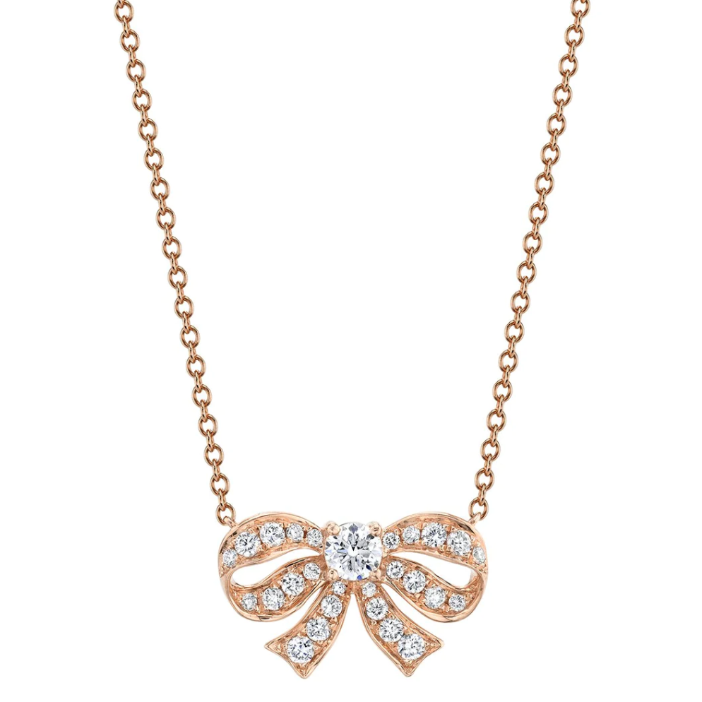 Diamond Bow Necklace in Rose Gold