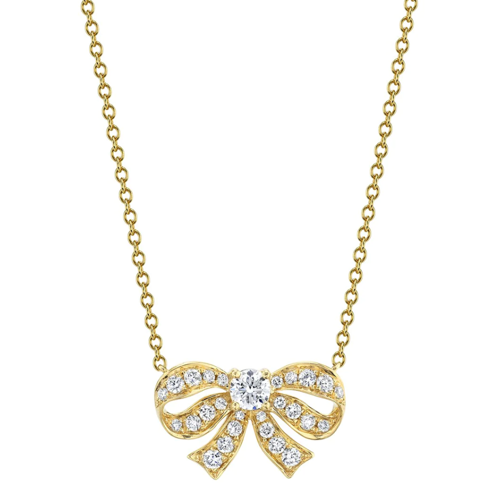 Diamond Bow Necklace in Yellow Gold