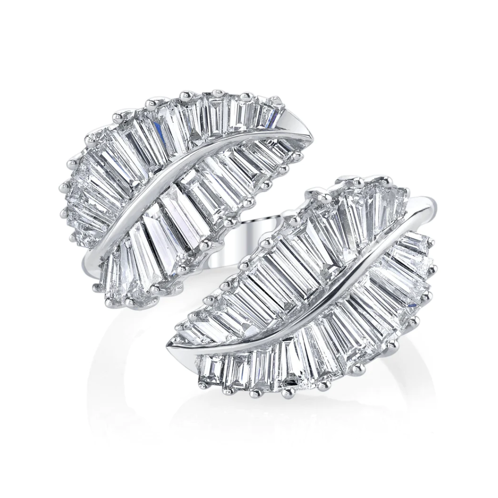 Diamond Palm Leaf Ring in White Gold