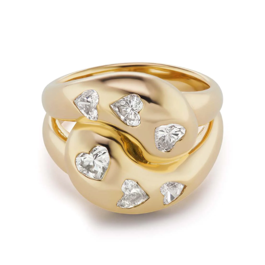 Knot Ring with Six Heart Diamonds