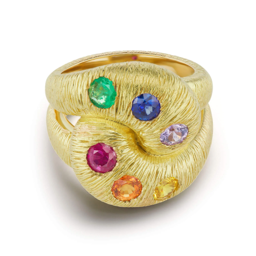 Textured Knot Ring with Multi Color Sapphires