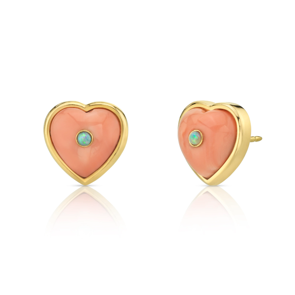 Puff Heart Studs with Stone Insets