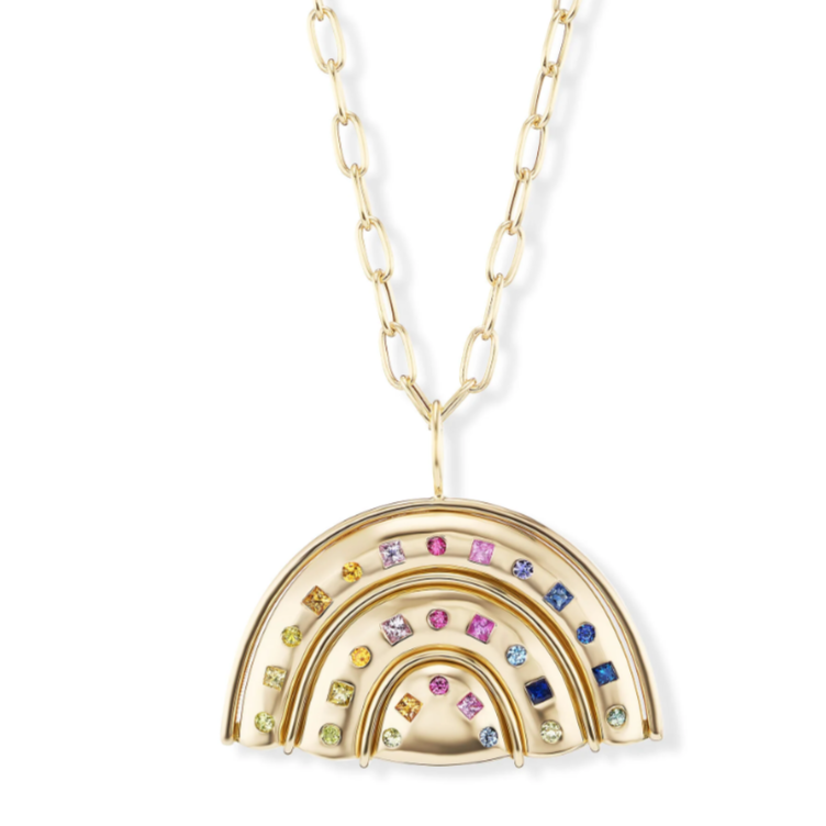 Medium Gold Marianne with Rainbow Sapphires on Oval Link Chain
