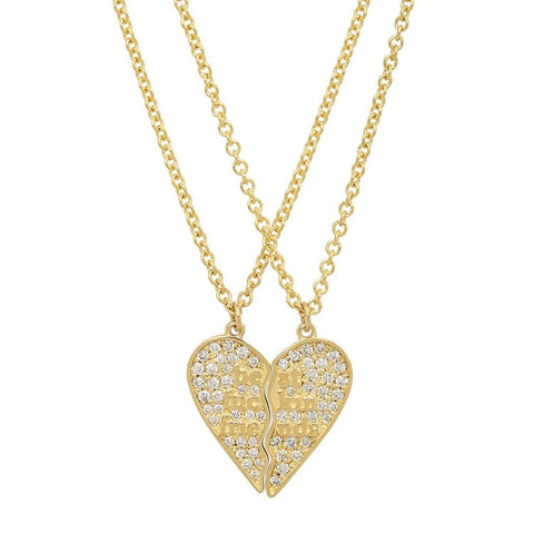 Mini Best Fuckin Friends (2 Piece) Heart Necklaces with Diamonds