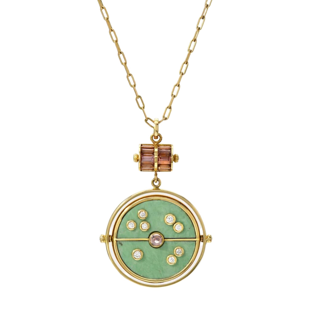 Turquoise & Lotus Garnet Grandfather Compass Pendant