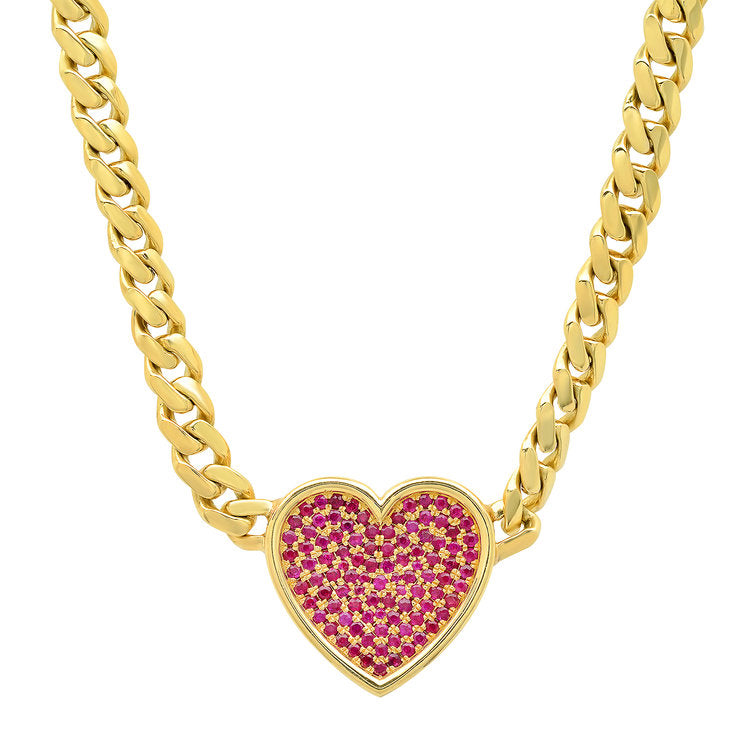 Ruby Heart on Thick Chain Necklace