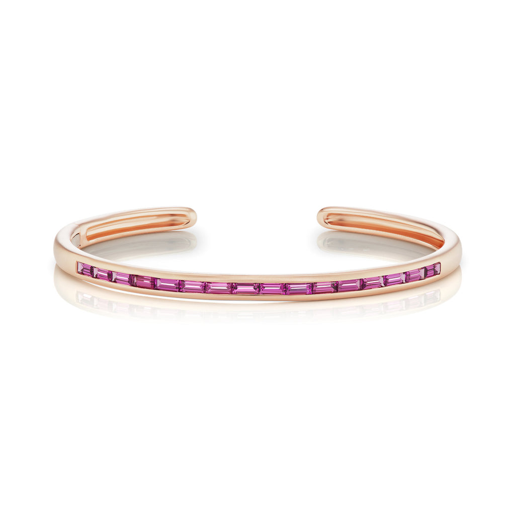 Cirque Slim Oval Hinged Cuff with Purple Garnet Baguettes