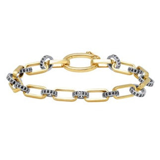Gold Oval Link Bracelet with Silver Links and Black Diamonds