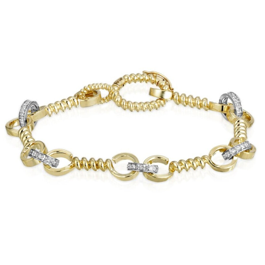 Gold Twist Bar Link Bracelet With Silver Links And Black Diamonds