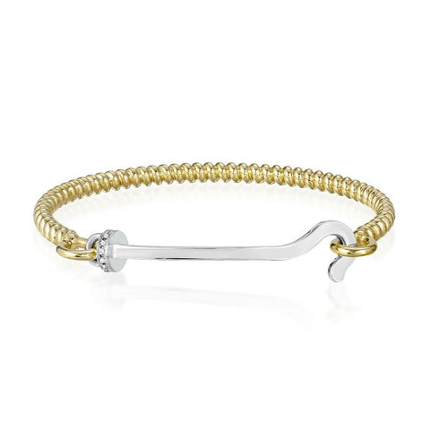 Gold Twist Bangle With Silver Hook And Diamond Rondelle