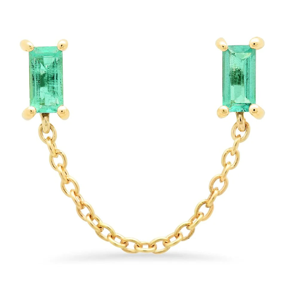 Emerald Baguette Chain Studs