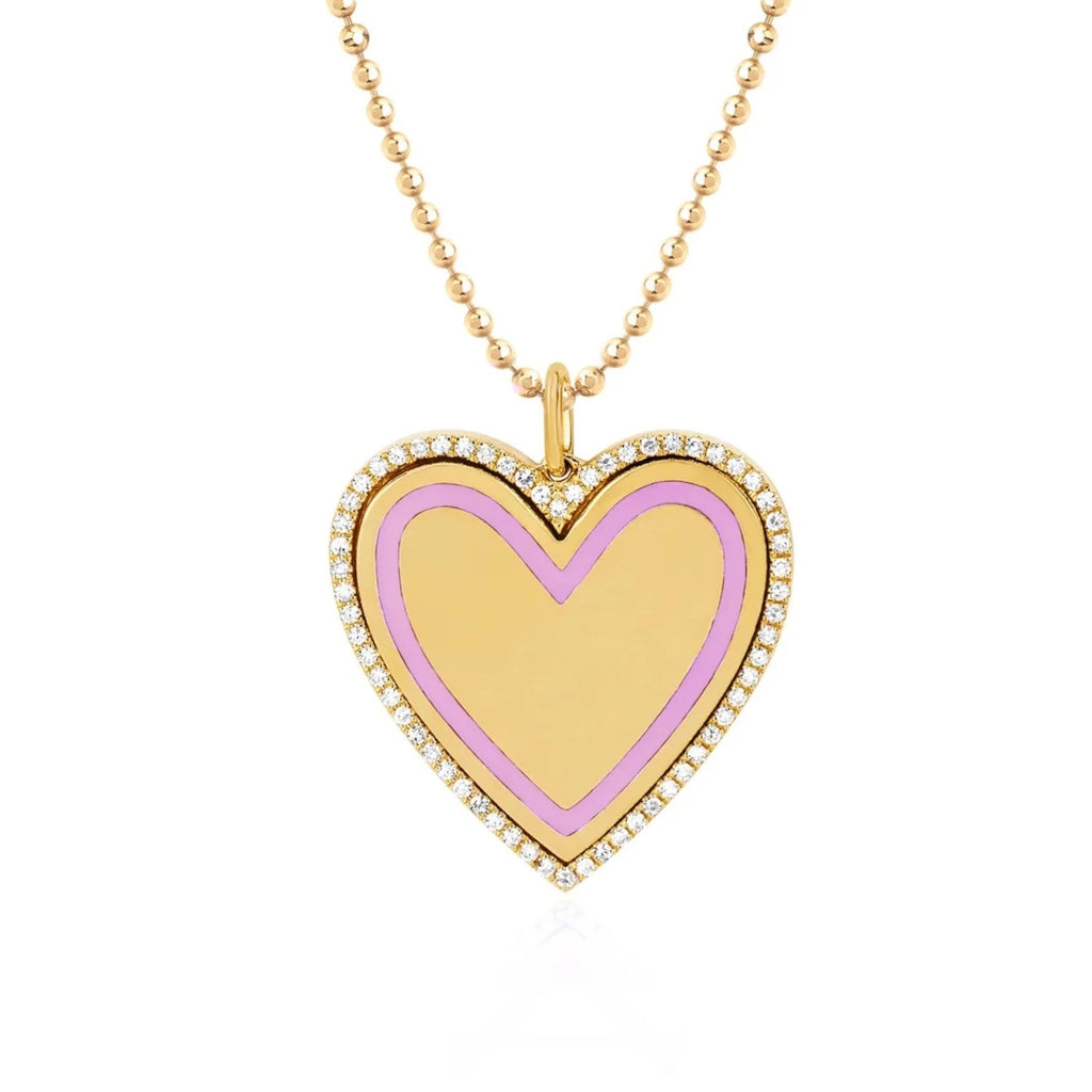 Diamond & Light Pink Enamel Heart Necklace
