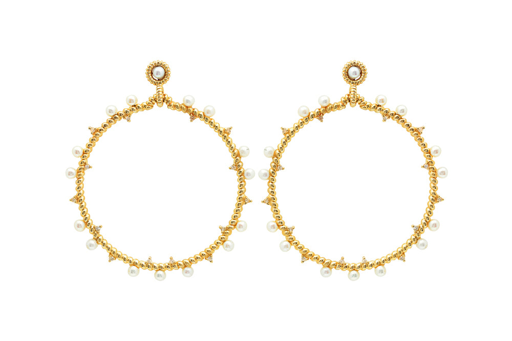 Gold Hoops With Diamonds And Pearls