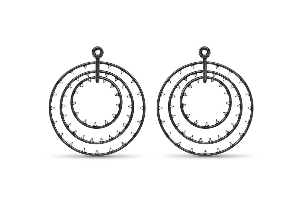 Ruthenium Plated Sterling Silver Diamond Circle Earrings