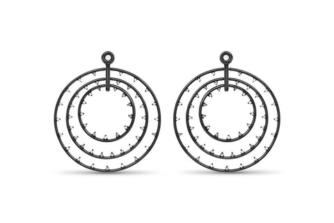 Ruthenium Plated Sterling Silver Diamond Circle Earrings