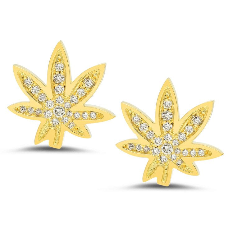 Cannabis Stud Earrings with Diamonds
