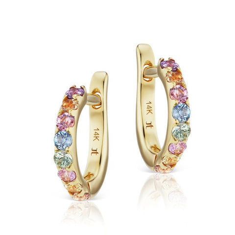 Cirque Limited Edition Slim Pavé Huggies with Mixed Pastel Sapphires