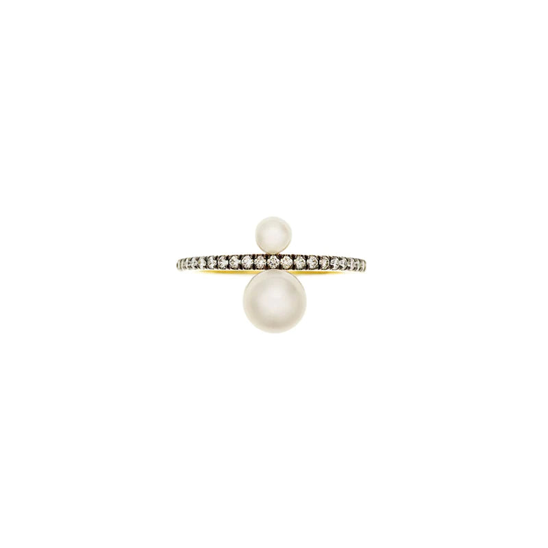 Prive Double White Pearl and Diamond Ring