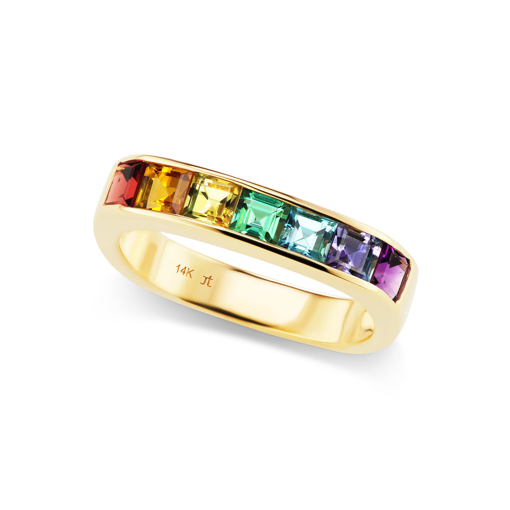 Cirque Large Square Stacking Band with Rainbow Gemstones