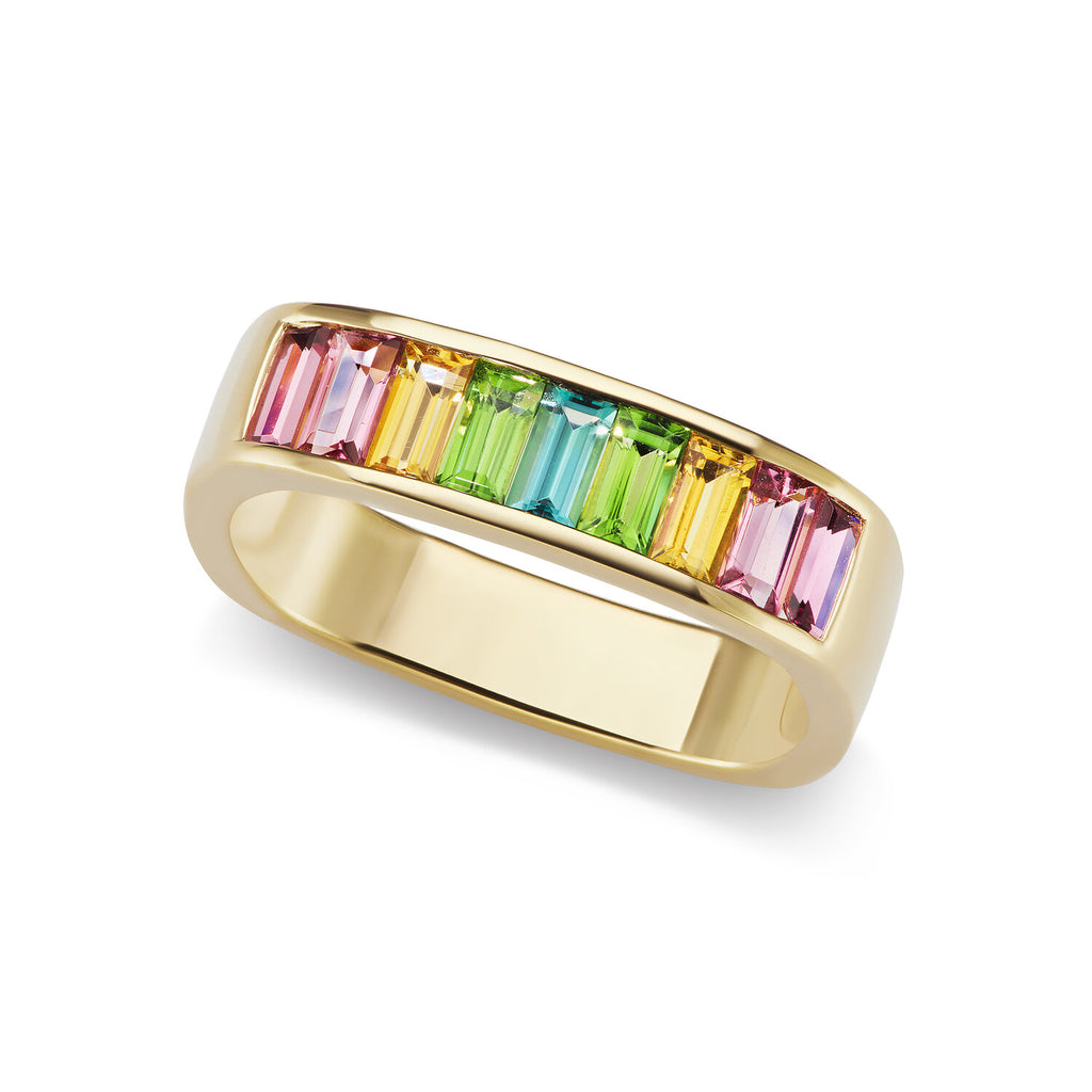 Cirque Small Baguette Square Stacking Band with Tourmaline Ombré