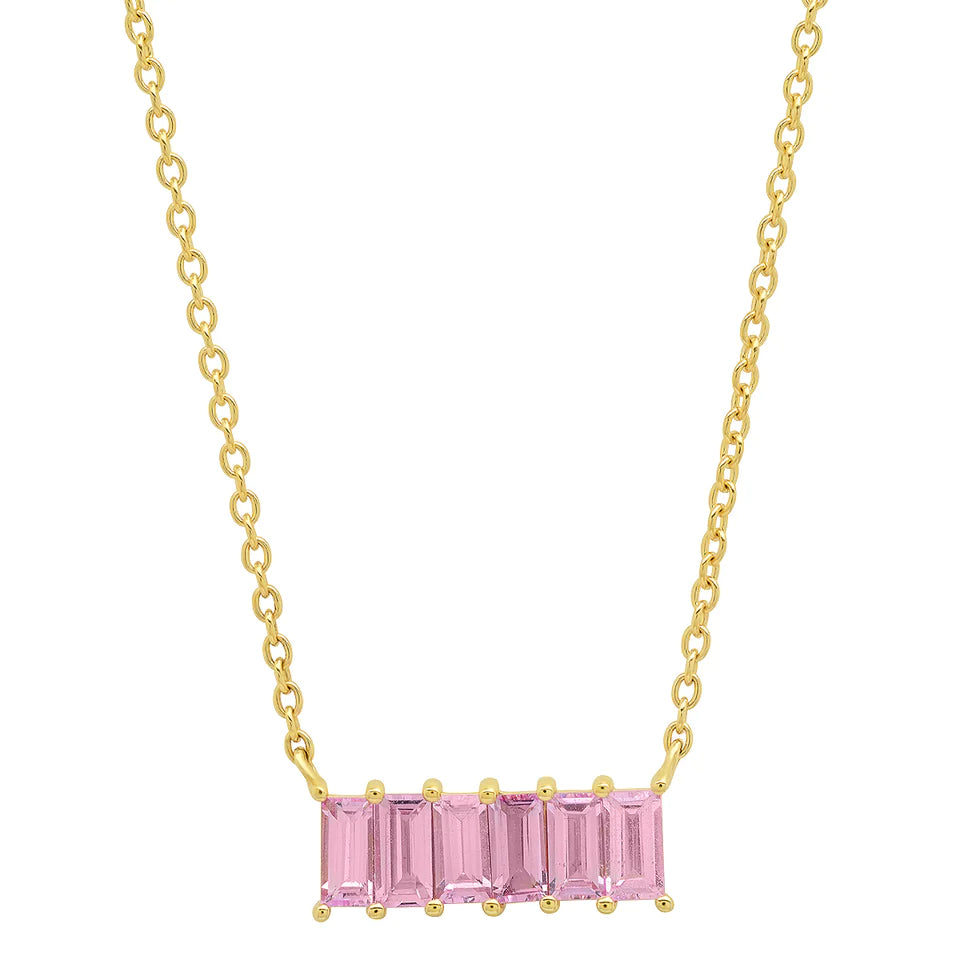 Pink Sapphire Baguette Staple Necklace