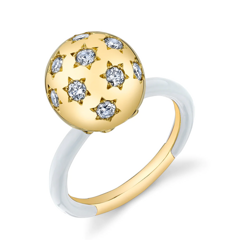 Ethel Ring with Solid Enamel Band - White Diamond