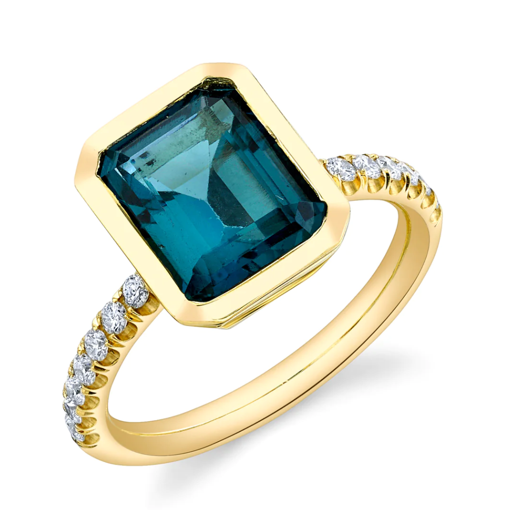Pavé Shirley Bezel Set Emerald Cut Ring