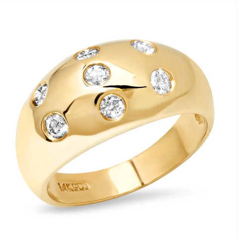 14K Yellow Gold 7 Diamond Gypsy Dome Ring