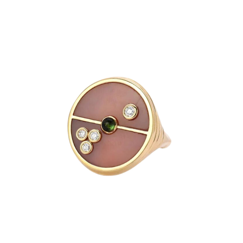 Pink Opal & Tourmaline Compass Signet Ring
