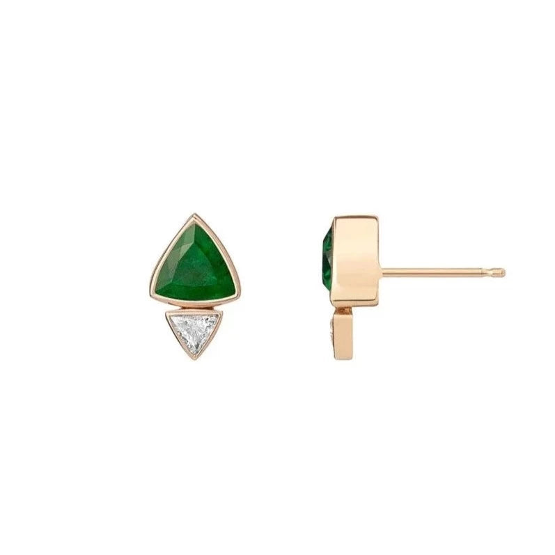 Double Trillion Emerald And Diamond Studs