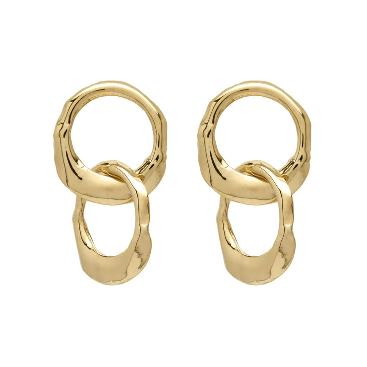 Double Round ‘Oyster’ Stud Drop Earrings in Gold