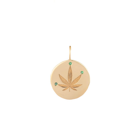 Cannabis Leaf and Emerald Charm in Gold