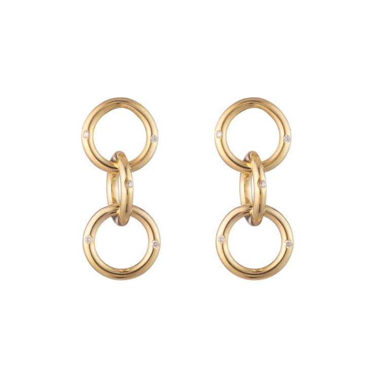 Small Triple Diamond Hoop Earrings in Gold
