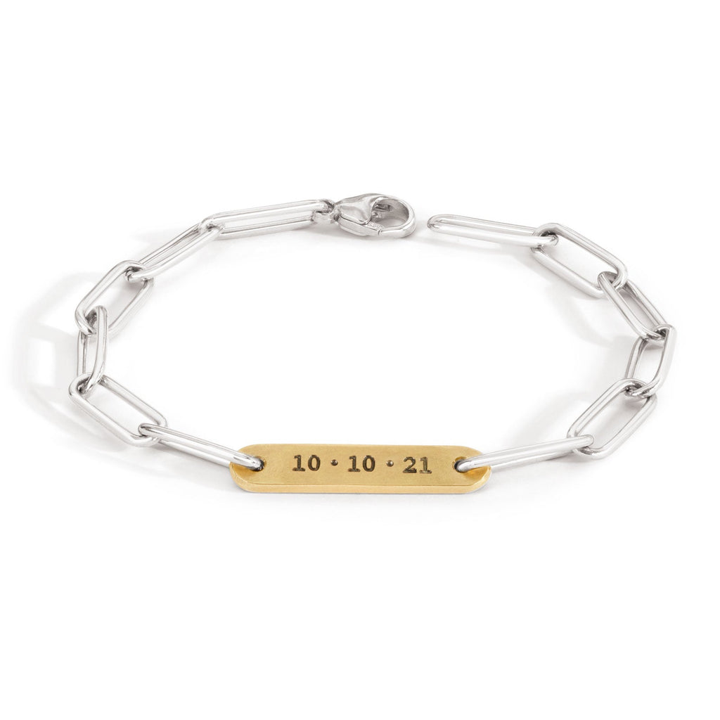 5.2mm Silver & Gold Date Flat Bar Bracelet