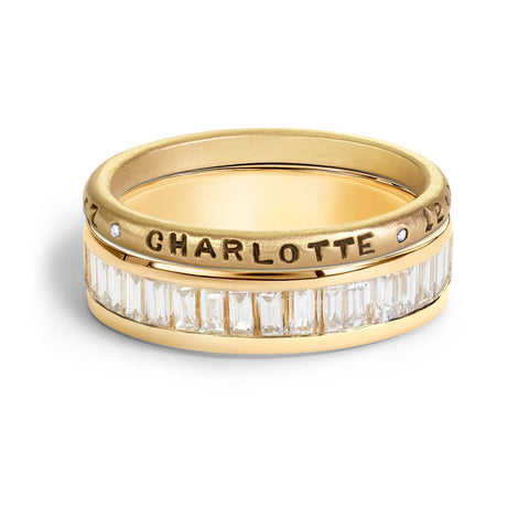 2.5mm Gold Baby Stats Scroll Ring & Diamond Stack