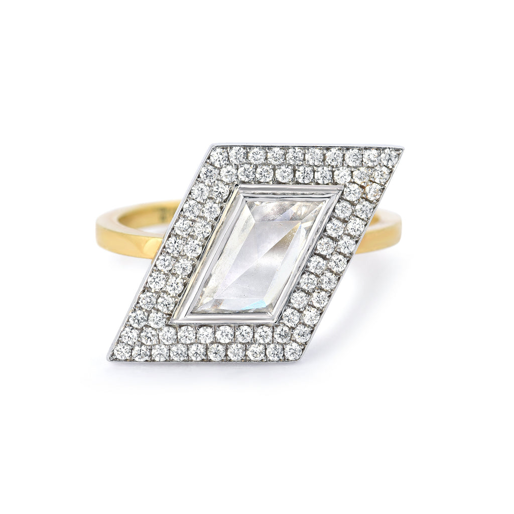 Rhomboid White Topaz and Diamond Ring