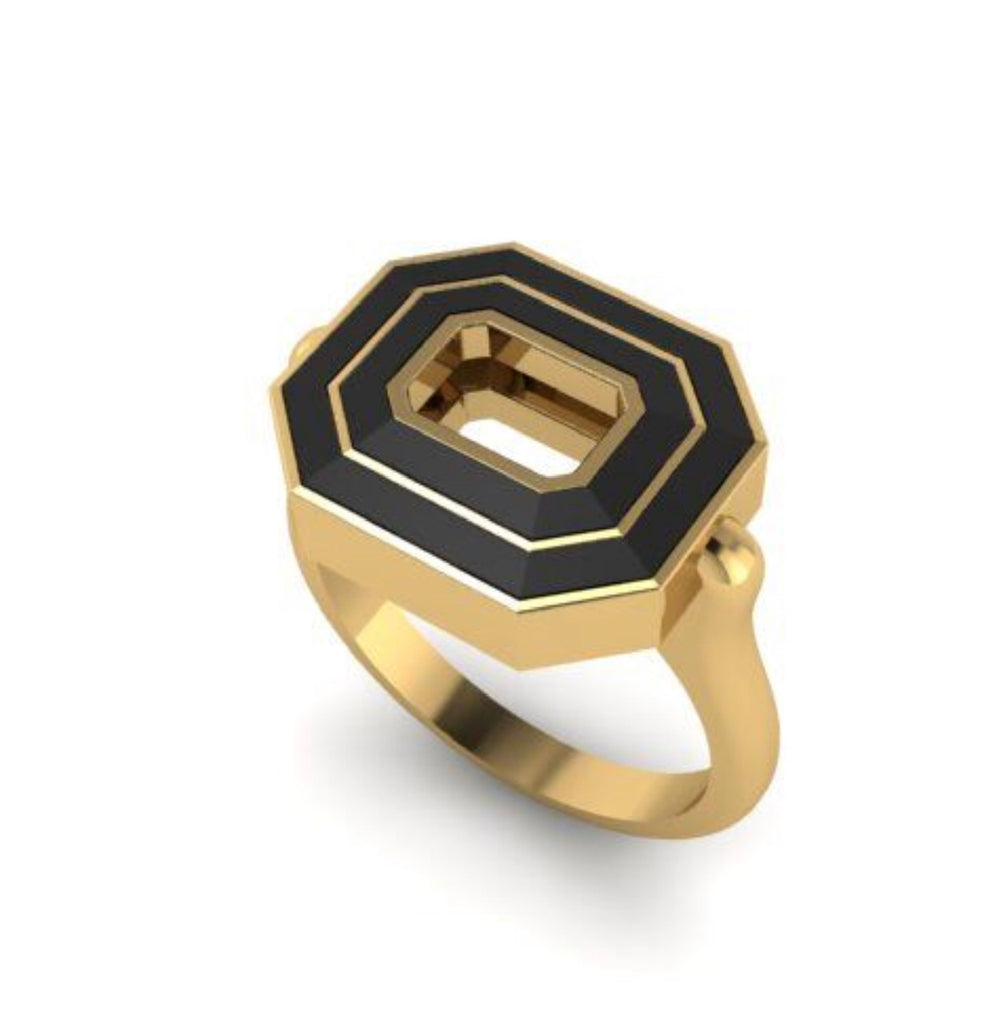 Museum Series Reverse Ring with Black Enamel in Gold