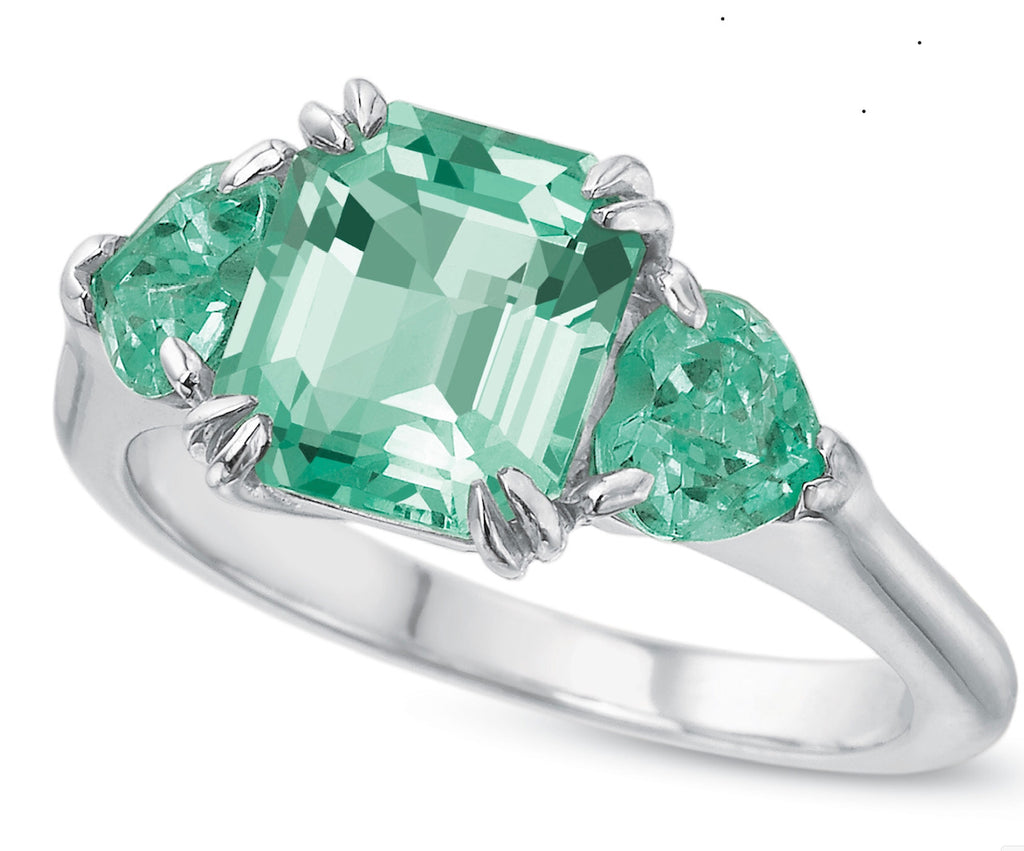 Three Stone Heart Shaped Emerald Ring