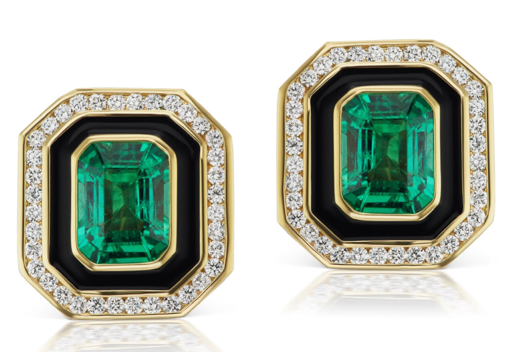 Museum Series Emerald Earrings with Black Enamel and Diamonds