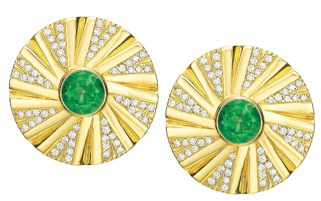 Shazam Diamond and Emerald Stud Earrings