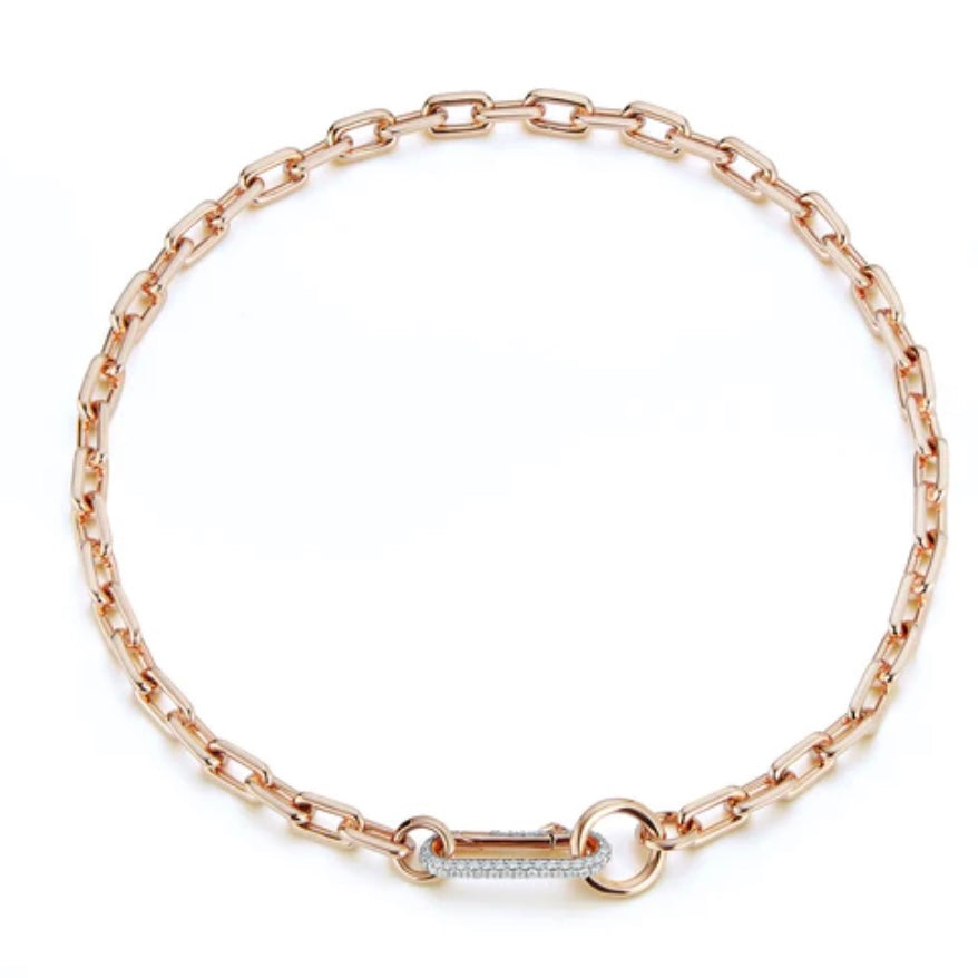 Saxon Chain Link Necklace With Elongated Diamond Link Clasp