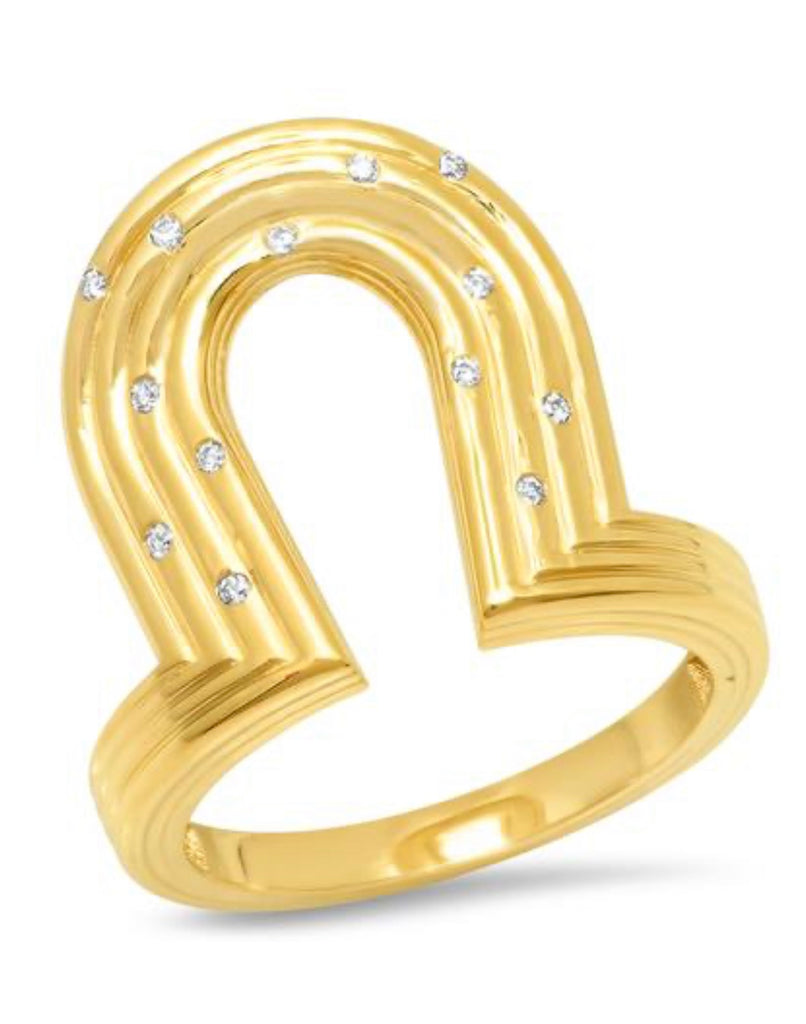 Reeded Gold and Diamond Manifest Ring