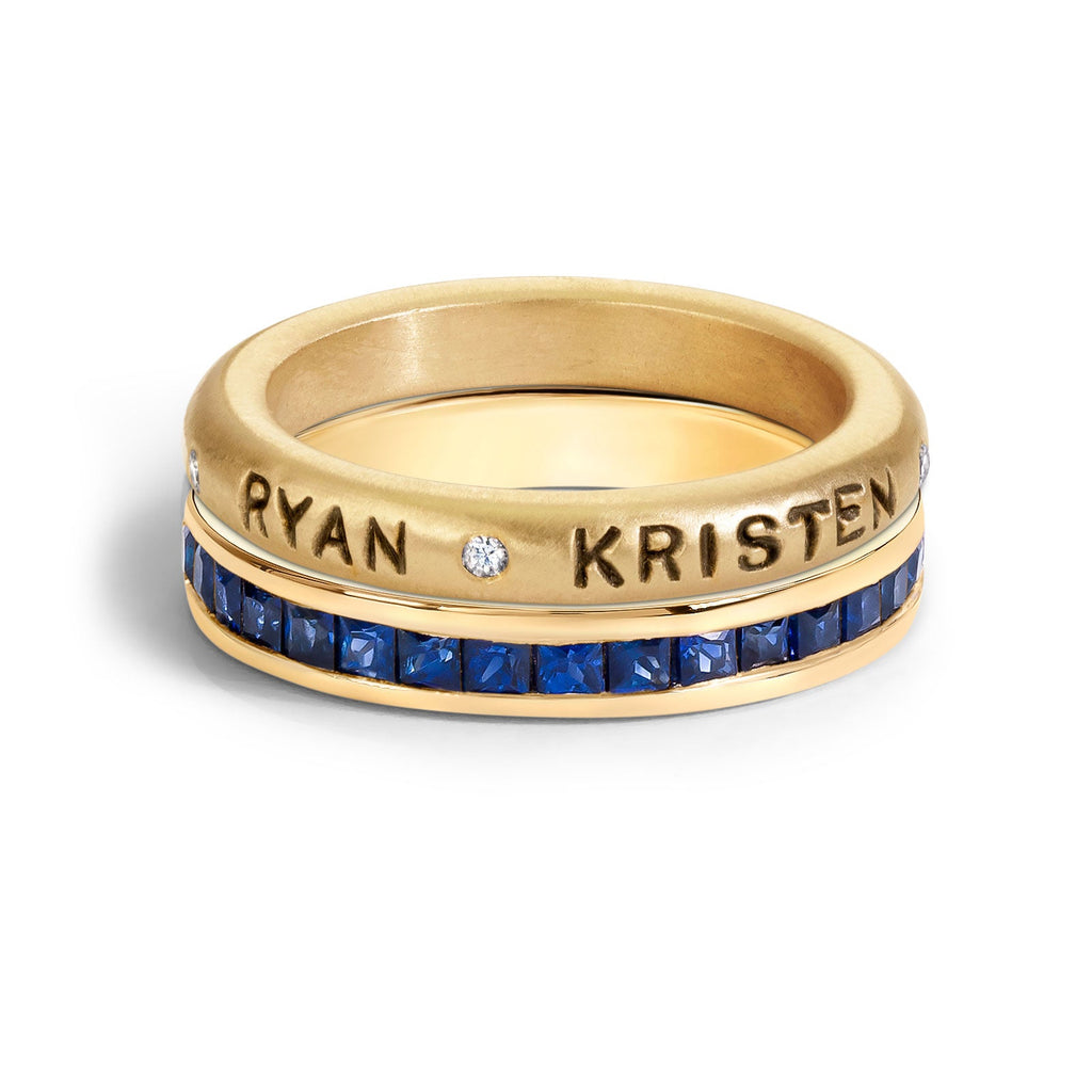 3.5mm Gold Couple Scroll Ring & Blue Sapphire Stack